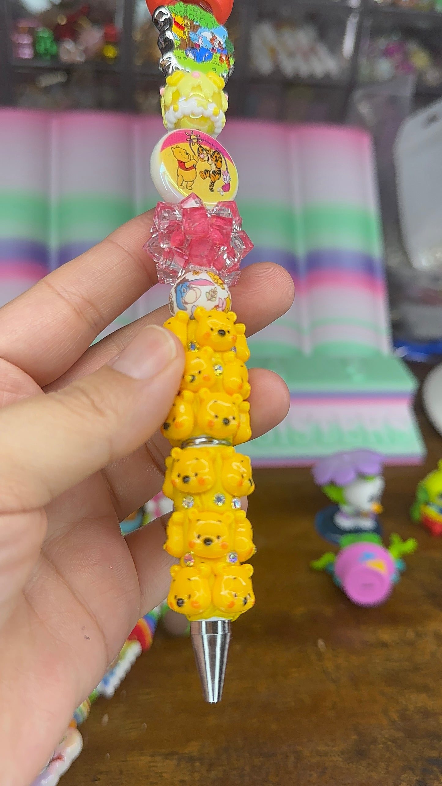 Winnie the Pooh Inspired Charm Pen ā Handmade Yellow Kawaii Pen with Character Topper & Extender (One of a Kind) $24