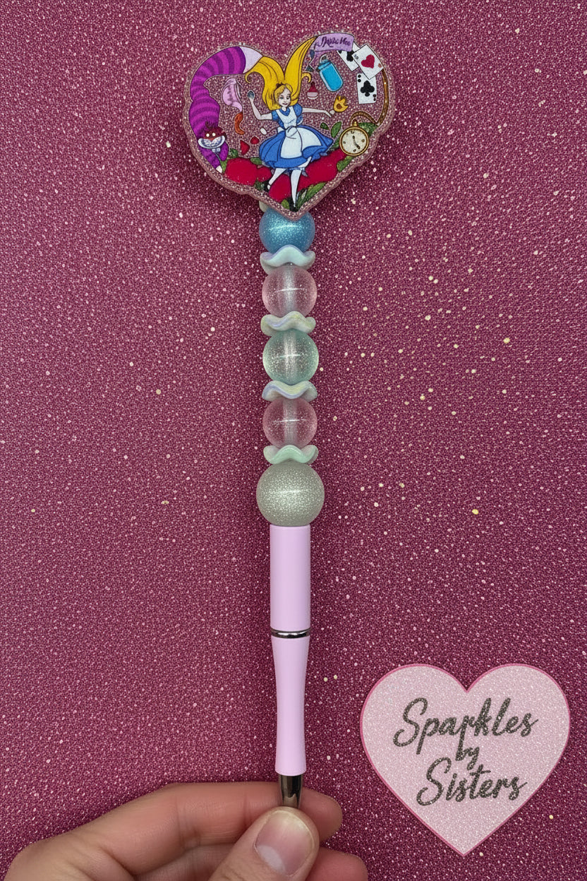 Down the Rabbit Hole Wonderland Dreams Extended Beaded Pen 🩷🩵♠️