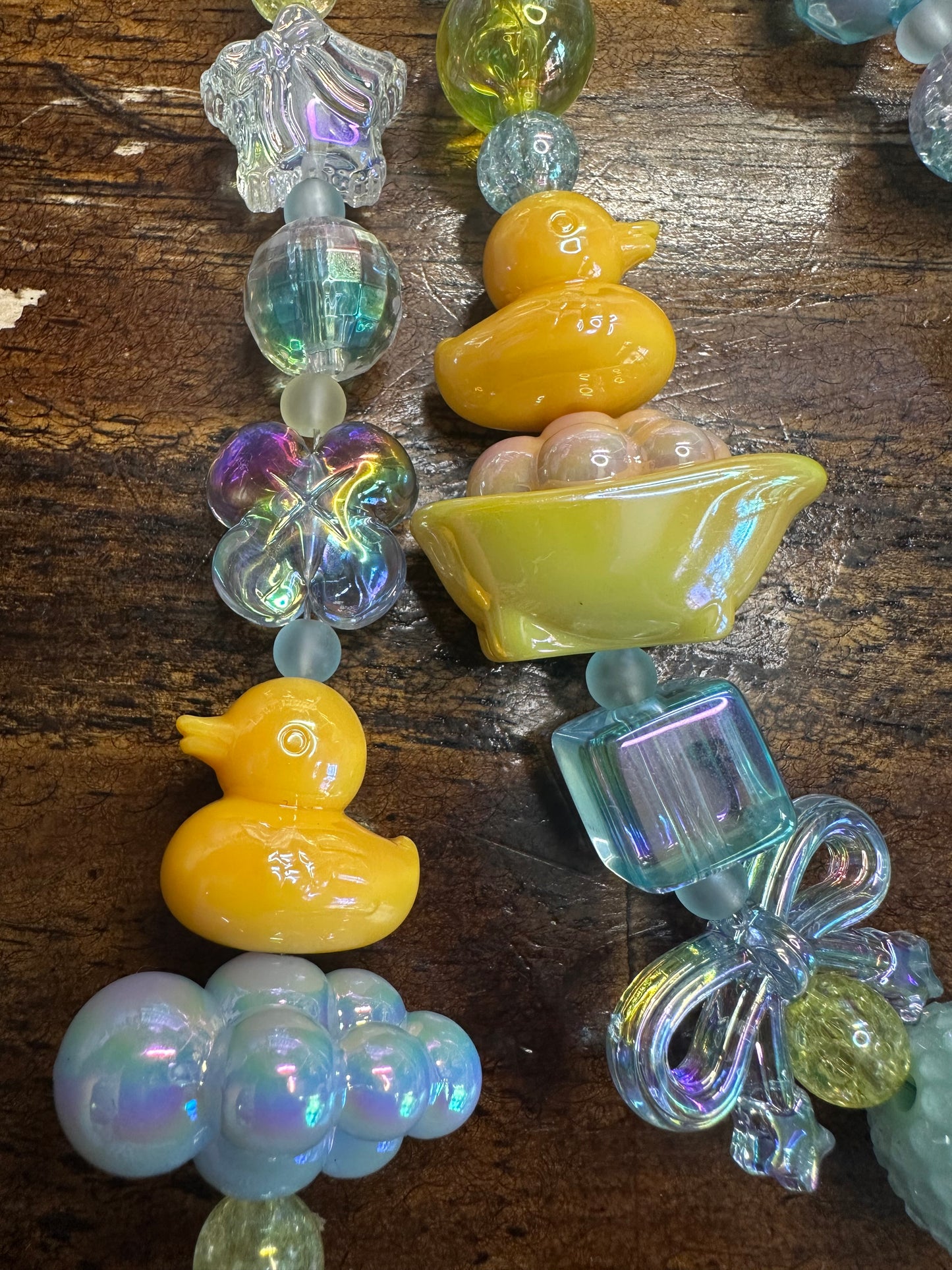 Dreamy Blue Beaded Bag Charm | Iridescent Duck & Bow Keychain $34