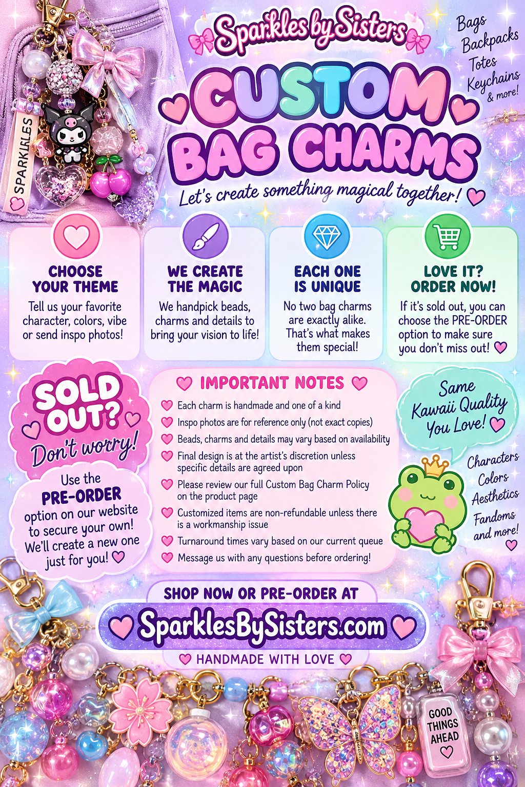 ✨ CUSTOM BAG CHARM — ORDER DETAILS & TERMS ✨