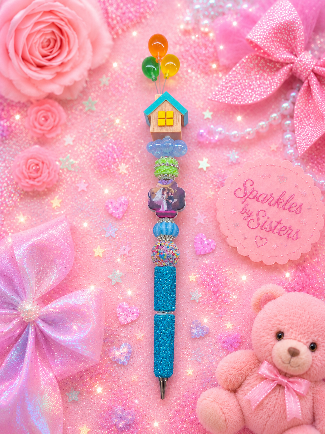 π Adventure House Beaded Pen | Handmade Collectible Pen | Sparkles by Sisters