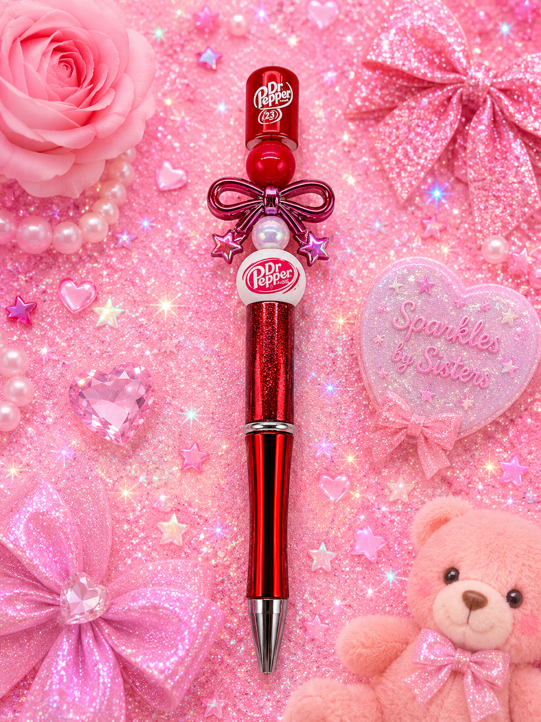 🥤 Dr Pepper Beaded Pen | Handmade Soda Lover Pen | Sparkles by Sisters