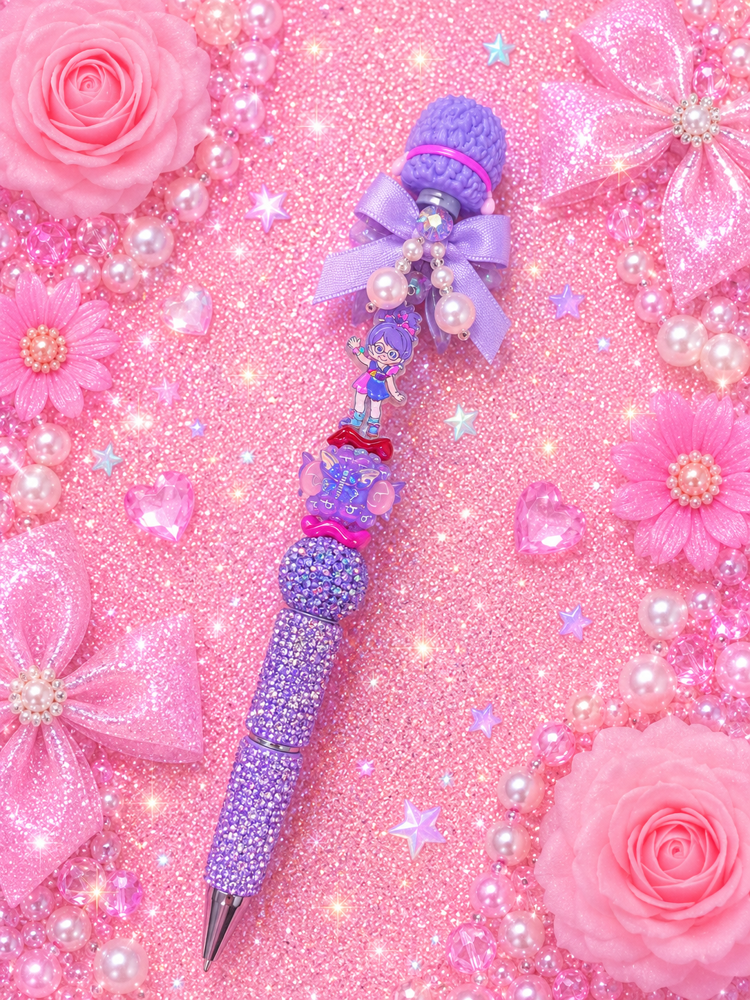 Shy Violet & IQ Sprite Rainbow Brite Purple Rhinestone Beaded Pen | 80s Nostalgia