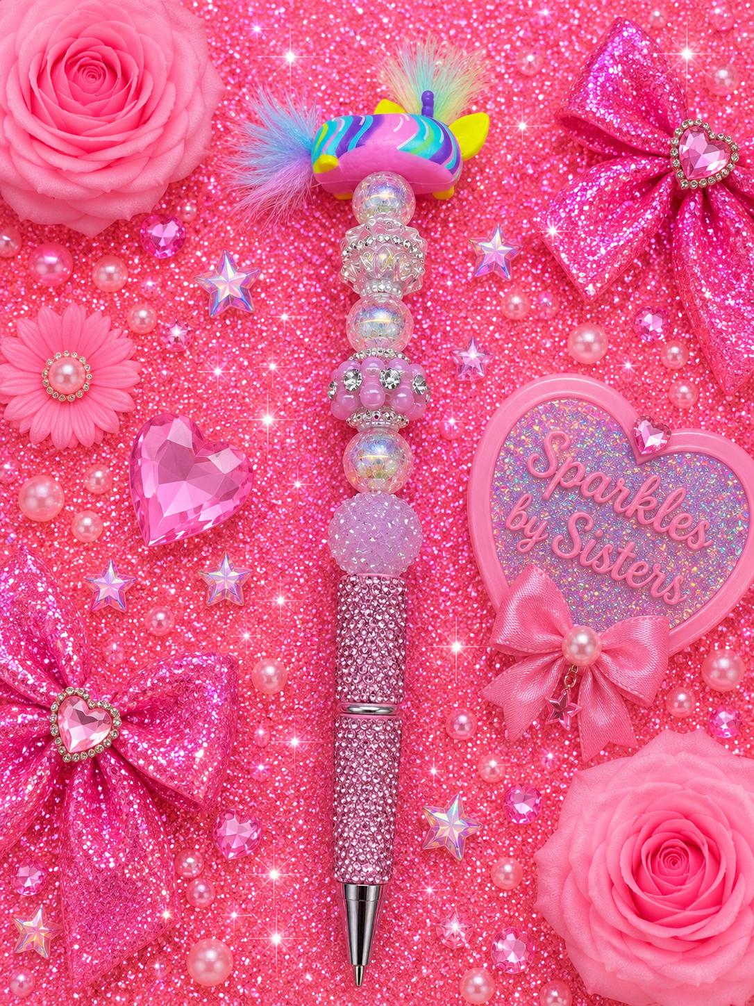 Vintage Furby Handmade Beaded Pen | Pastel Pink 90s Nostalgia Sparkle Pen