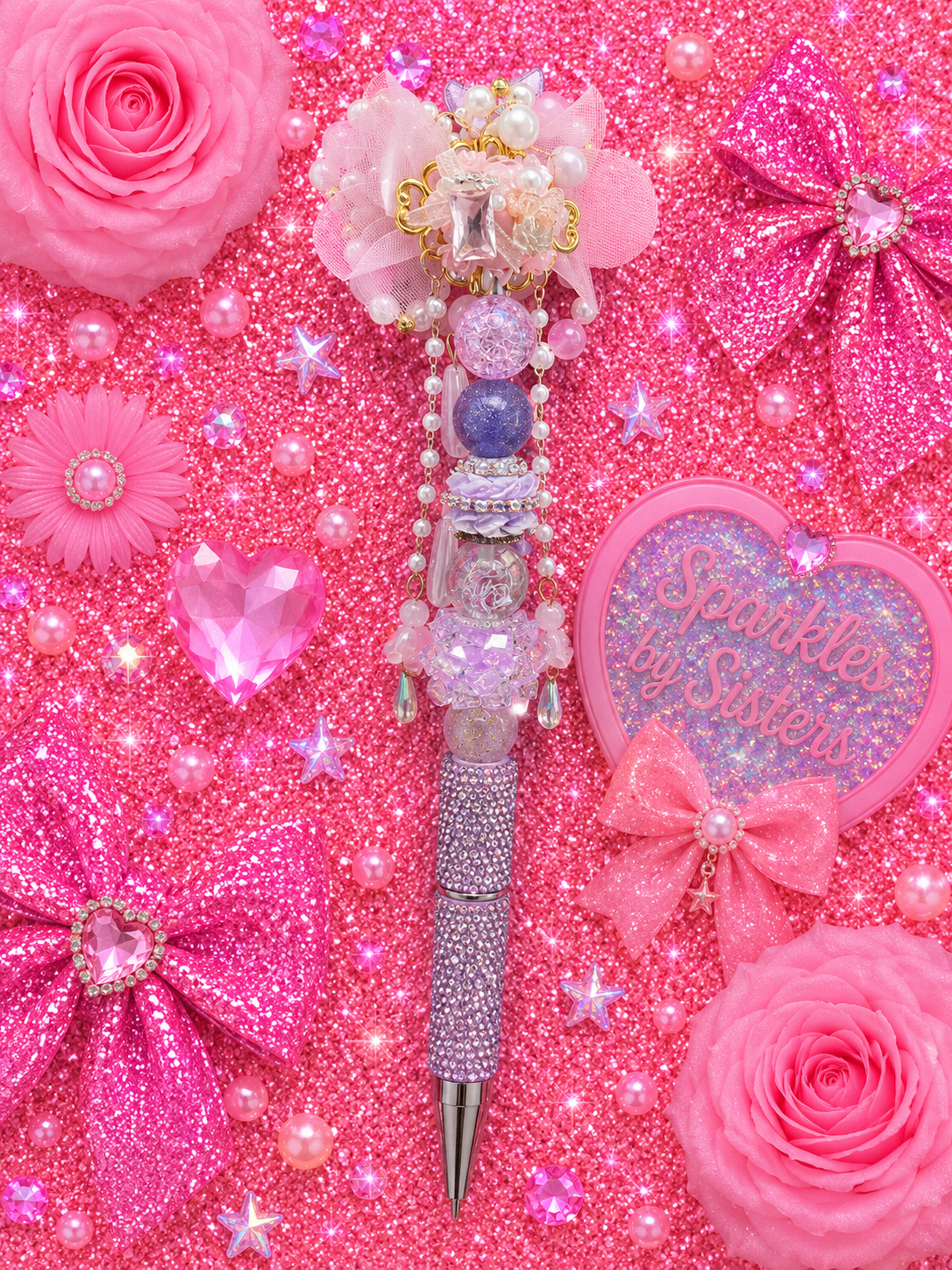 Pastel Fairy Garden Luxury Beaded Pen | Pink & Lavender Pearl Floral Statement Pen