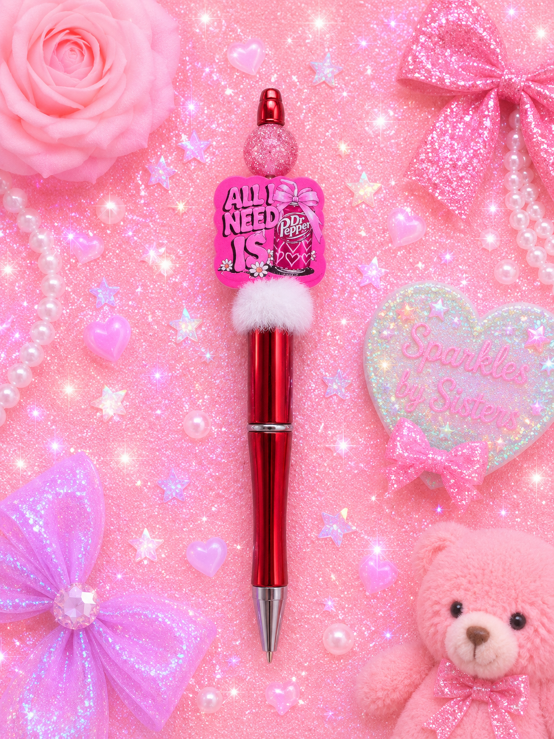 All I Need Is Dr Pepper Pink Beaded Pen