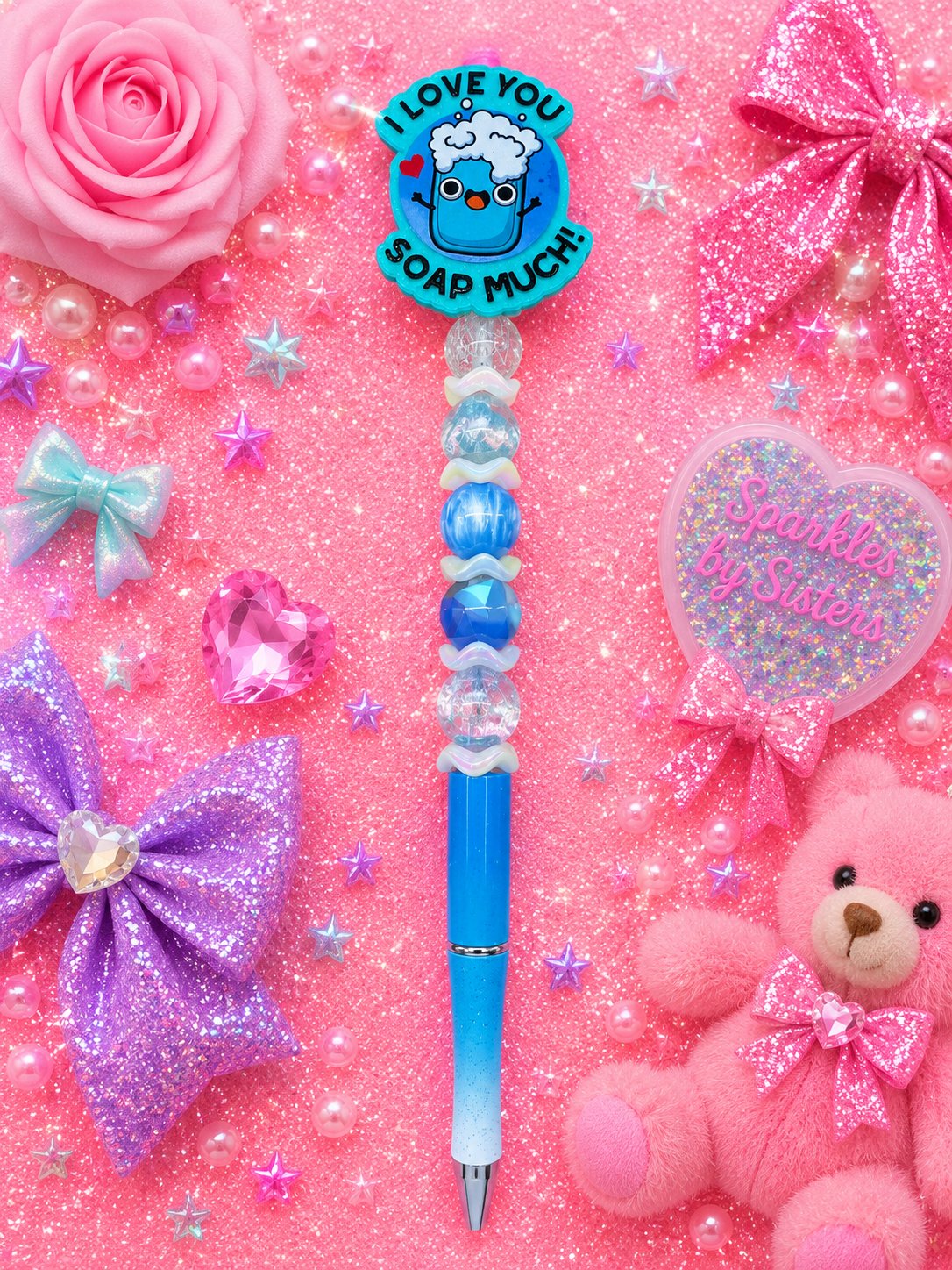 I Love You Soap Much Bubble Bliss Extended Beaded Pen π§Όπ«§π