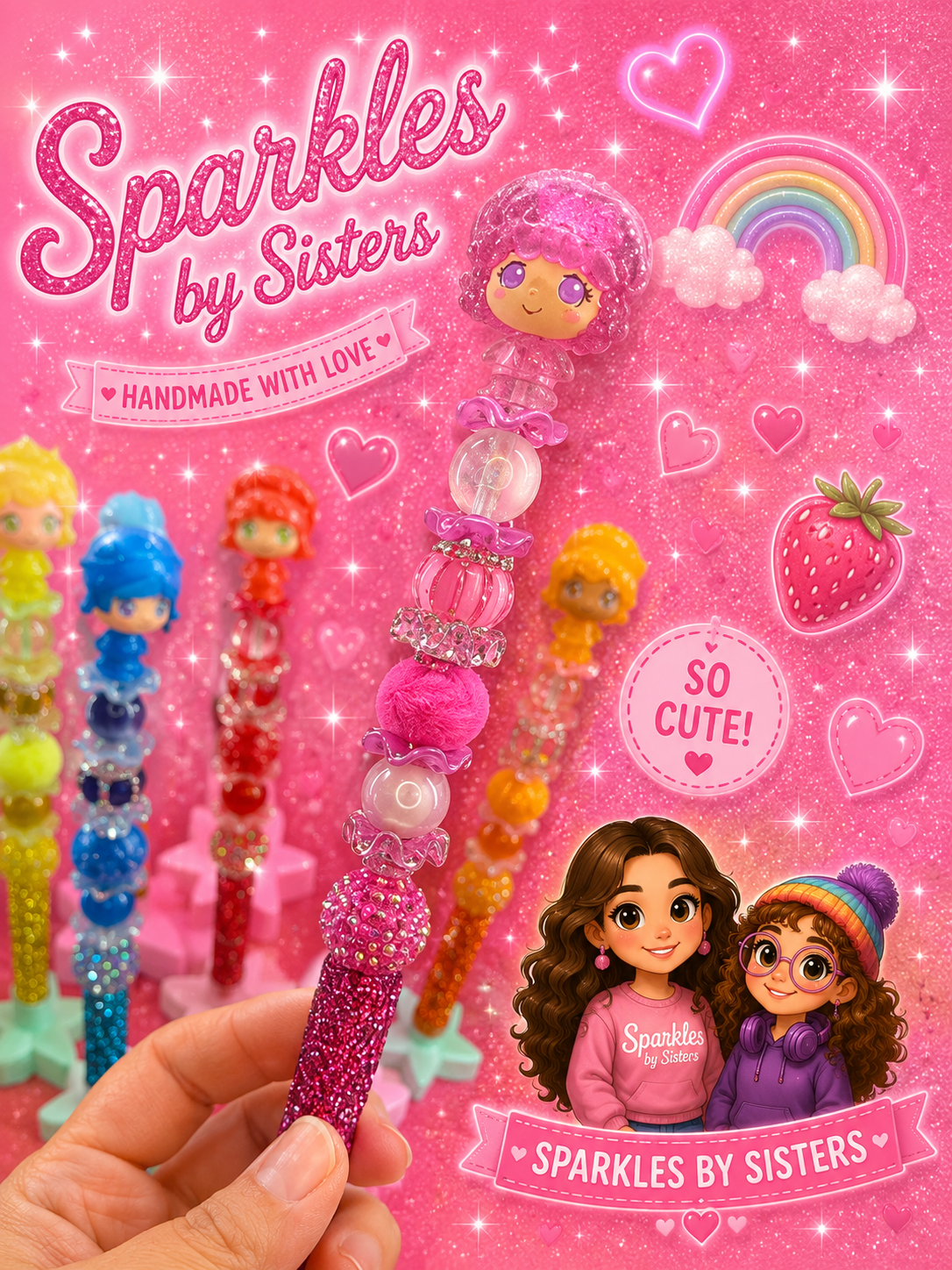 Raspberry Tart Inspired Rhinestone Beaded Pen | Strawberry Shortcake Collectible
