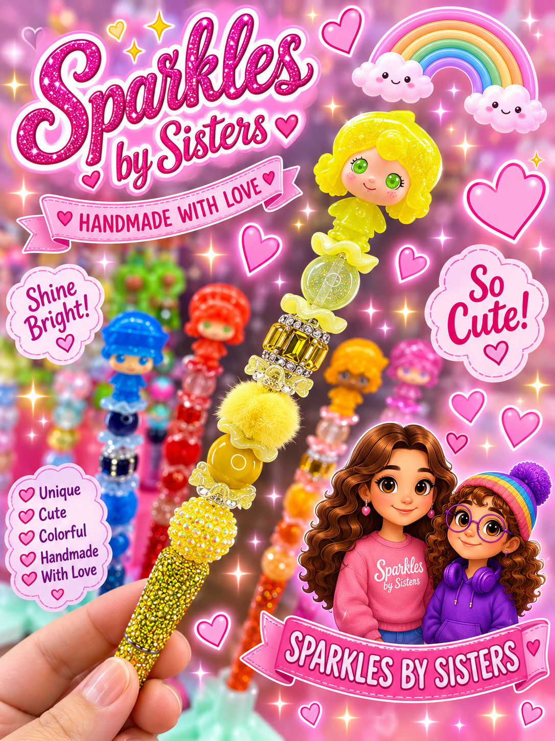 Lemon Meringue Inspired Rhinestone Beaded Pen | Handmade Collectible