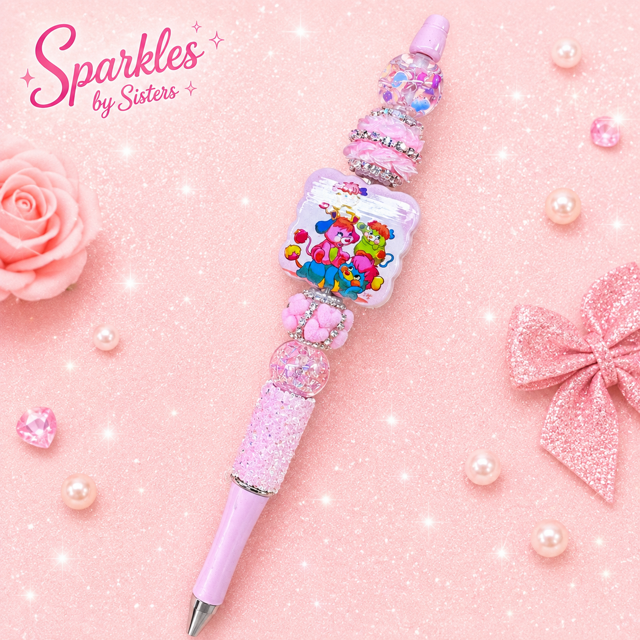 Popples-Inspired Pink Beaded Pen | Handmade ā80s Character Pen