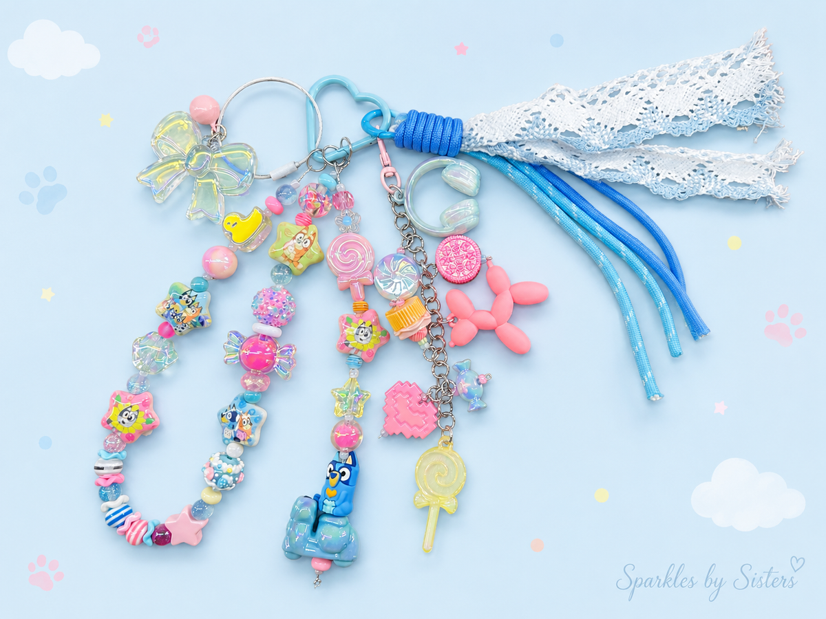 Bluey-Inspired Pink & Blue Layered Purse Charm | Handmade Deluxe Bag Charm