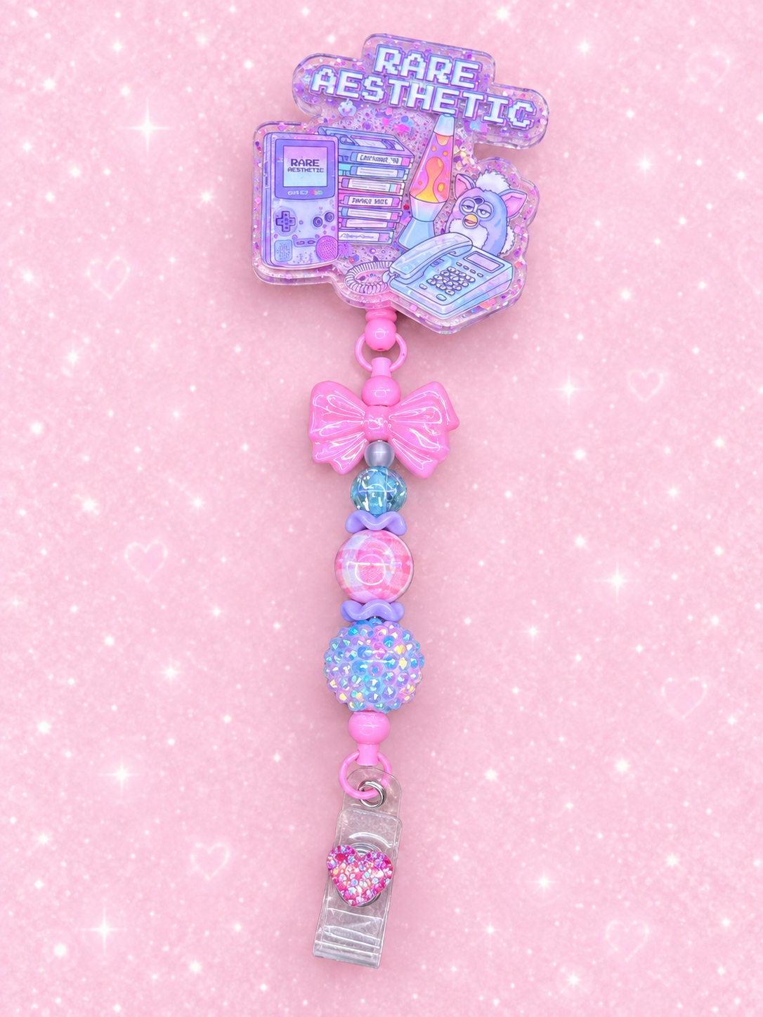 Interchangeable Velcro Beaded Badge Reel | Pink & Pastel Handmade Badge Holder