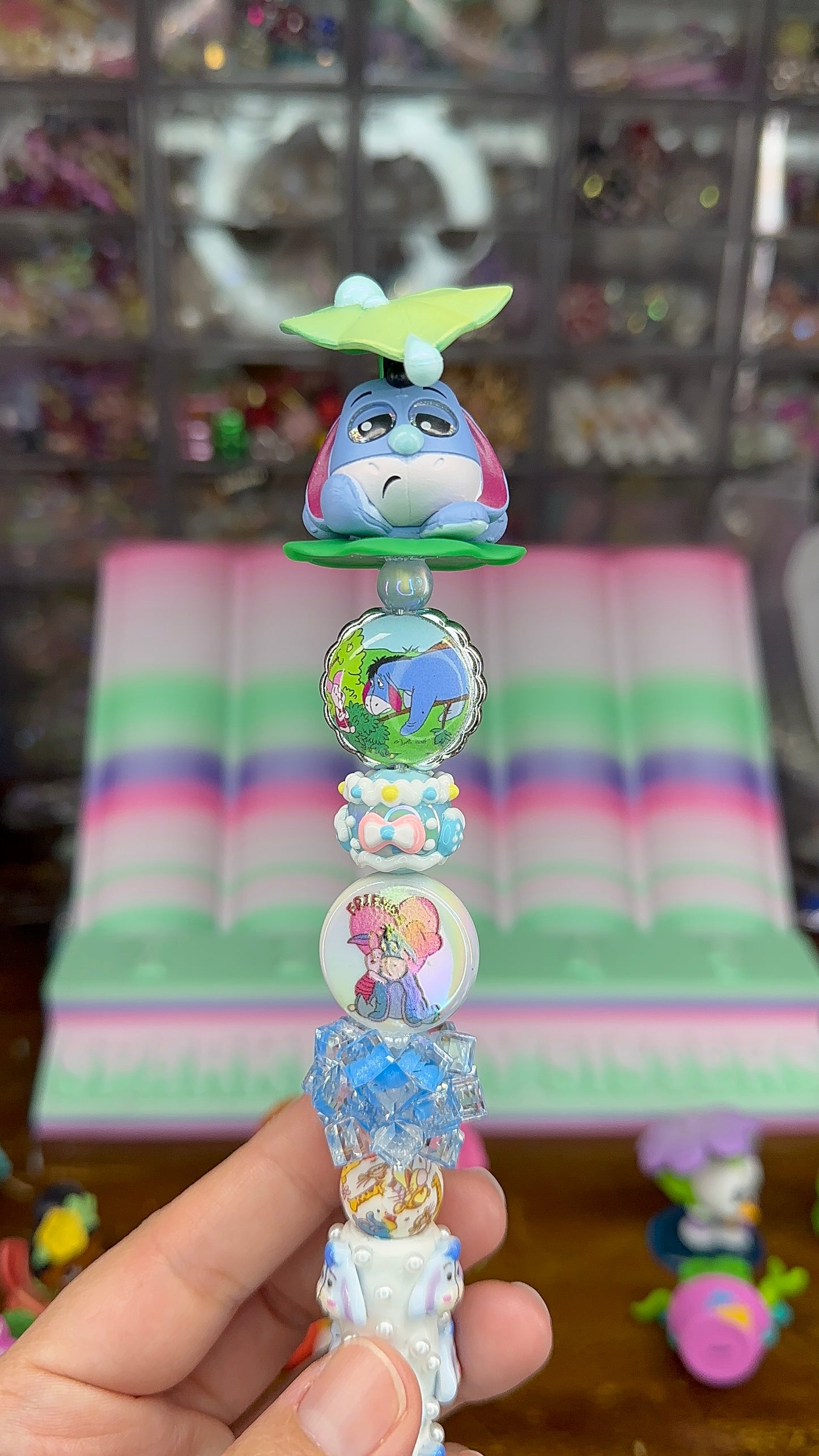 Eeyore Inspired Charm Pen – Handmade Winnie the Pooh Character Pen with Topper & Extender (One of a Kind)