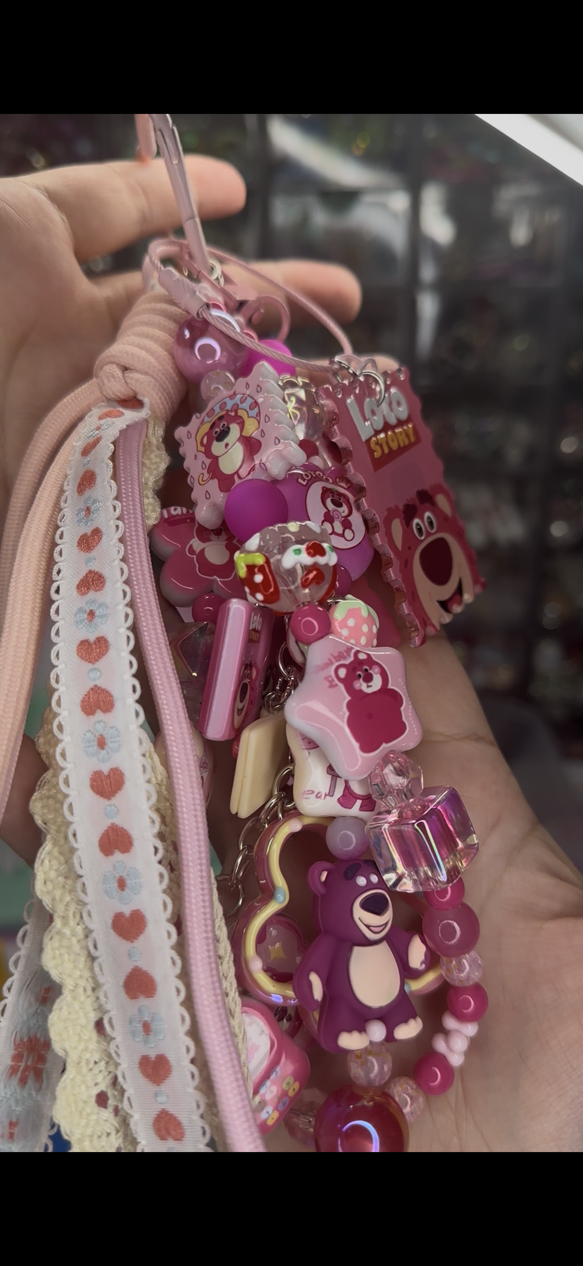 Lotso Bear Purse Charm Wristlet – Handmade Pink Charm Keychain 🍓💖 $36