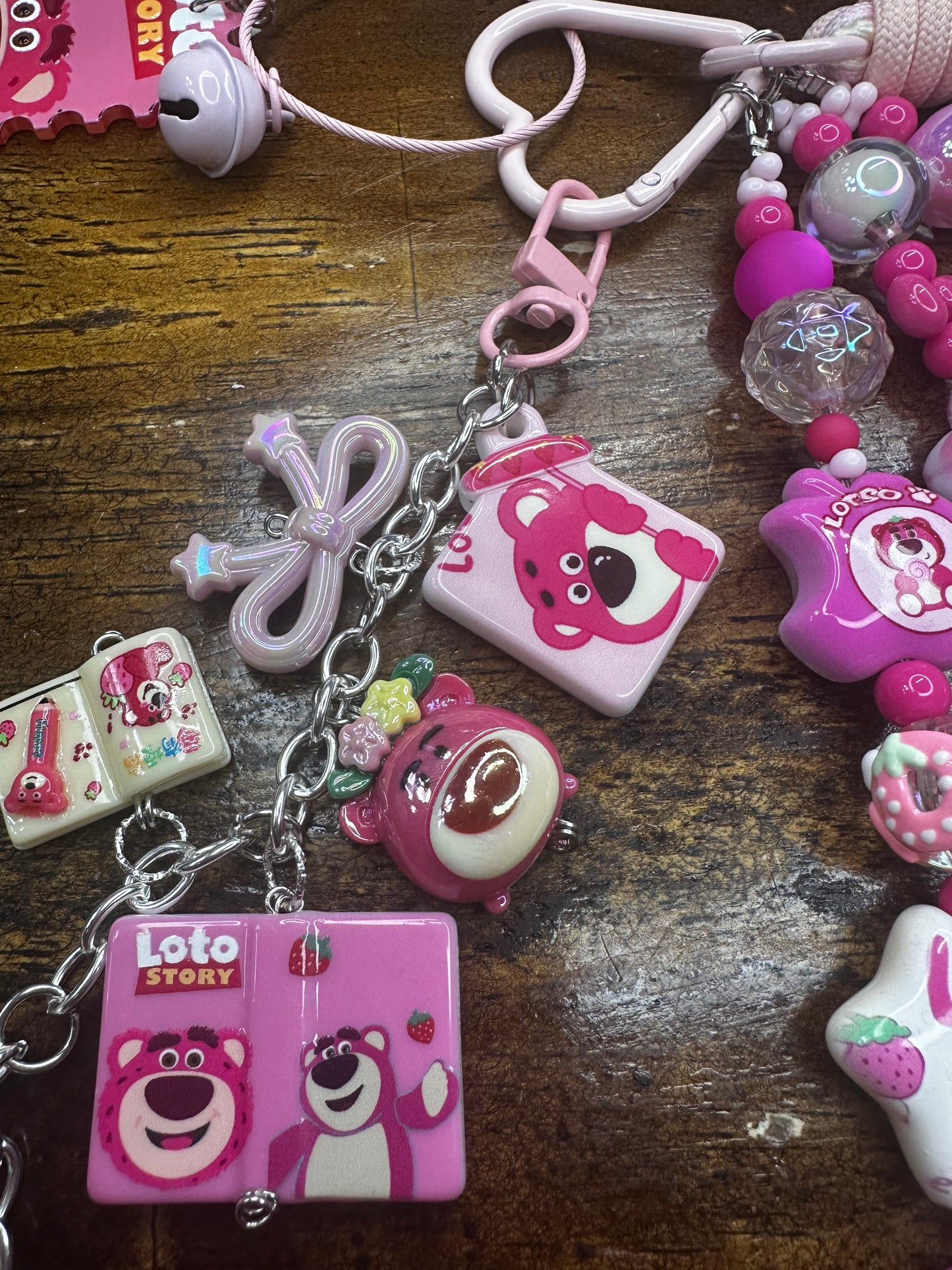 Lotso Bear Purse Charm Wristlet – Handmade Pink Charm Keychain 🍓💖 $36