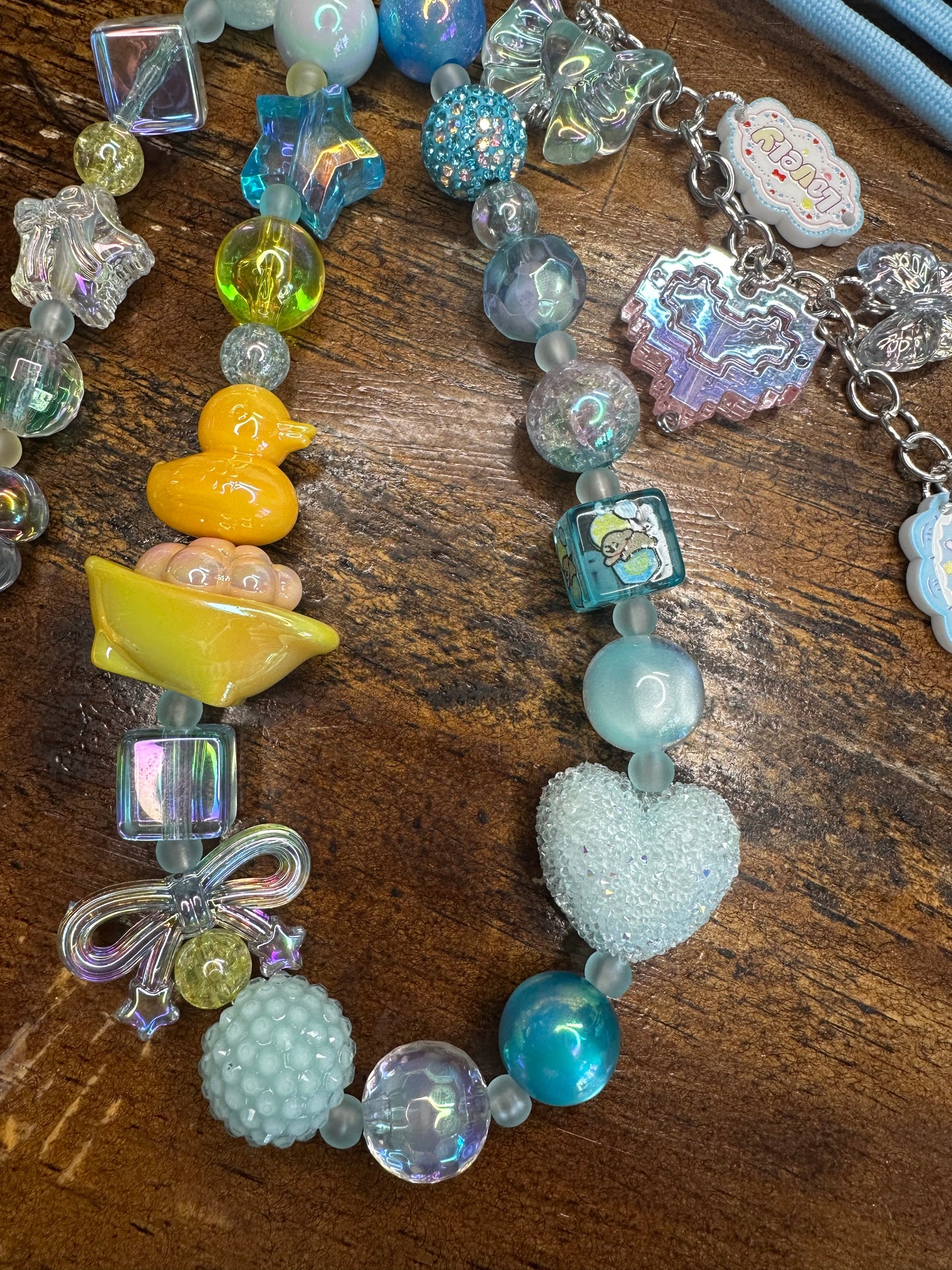 Dreamy Blue Beaded Bag Charm | Iridescent Duck & Bow Keychain $34