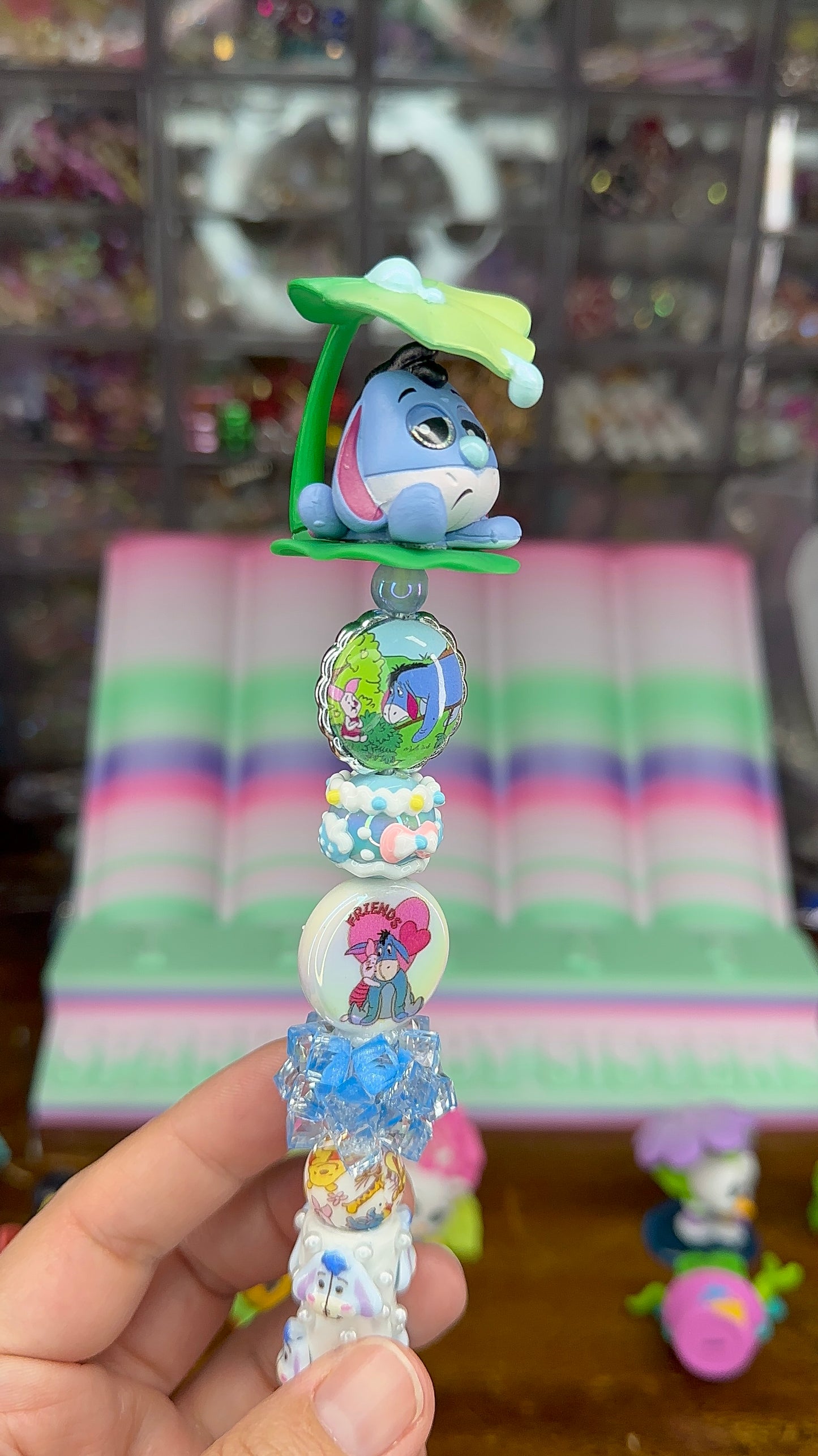 Eeyore Inspired Charm Pen – Handmade Winnie the Pooh Character Pen with Topper & Extender (One of a Kind)