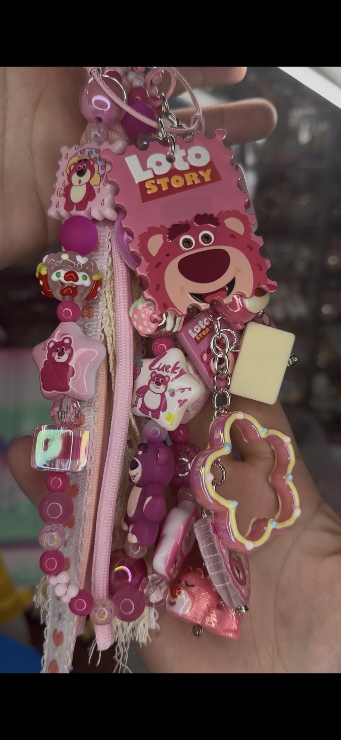 Lotso Bear Purse Charm Wristlet – Handmade Pink Charm Keychain 🍓💖 $36
