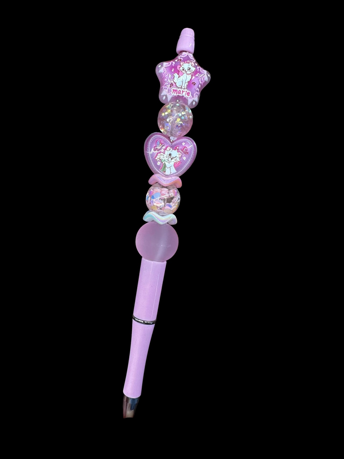 Marie-Inspired Pastel Pink Beaded Pen | Handmade Character Pen