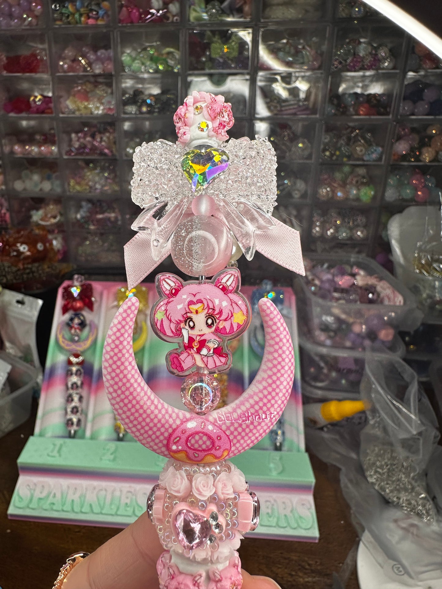 Chibi Moon Inspired Pink Crescent Statement Pen – Kawaii Magical Girl Luxury Pen $22