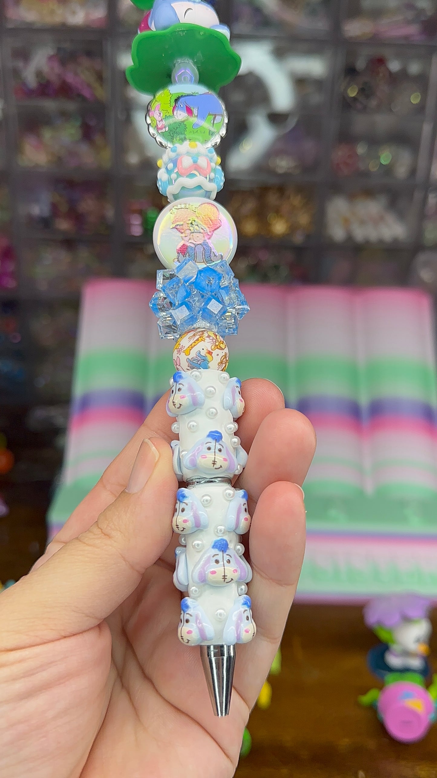 Eeyore Inspired Charm Pen – Handmade Winnie the Pooh Character Pen with Topper & Extender (One of a Kind)