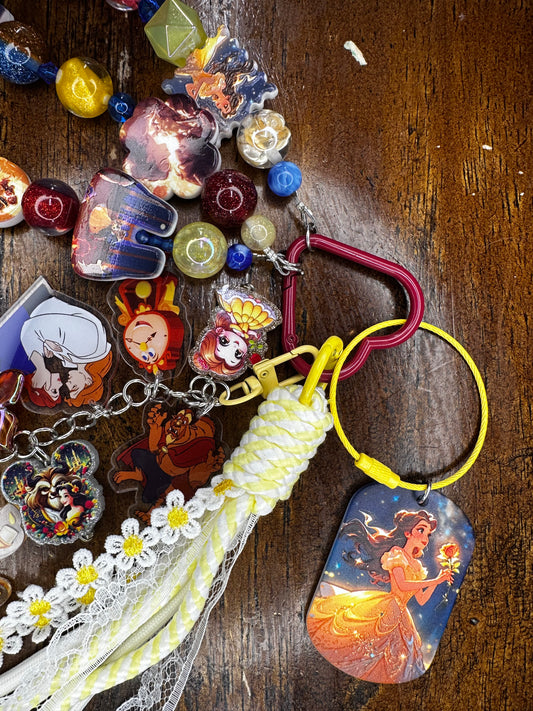 Beauty & the Beast Inspired Purse Charm – Handmade Daisy & Lace Bag Charm (One of a Kind) $36
