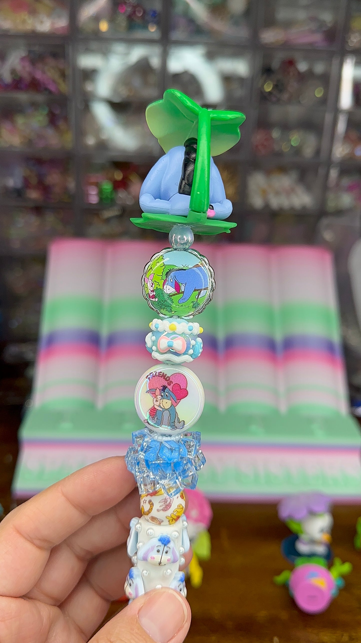 Eeyore Inspired Charm Pen – Handmade Winnie the Pooh Character Pen with Topper & Extender (One of a Kind)