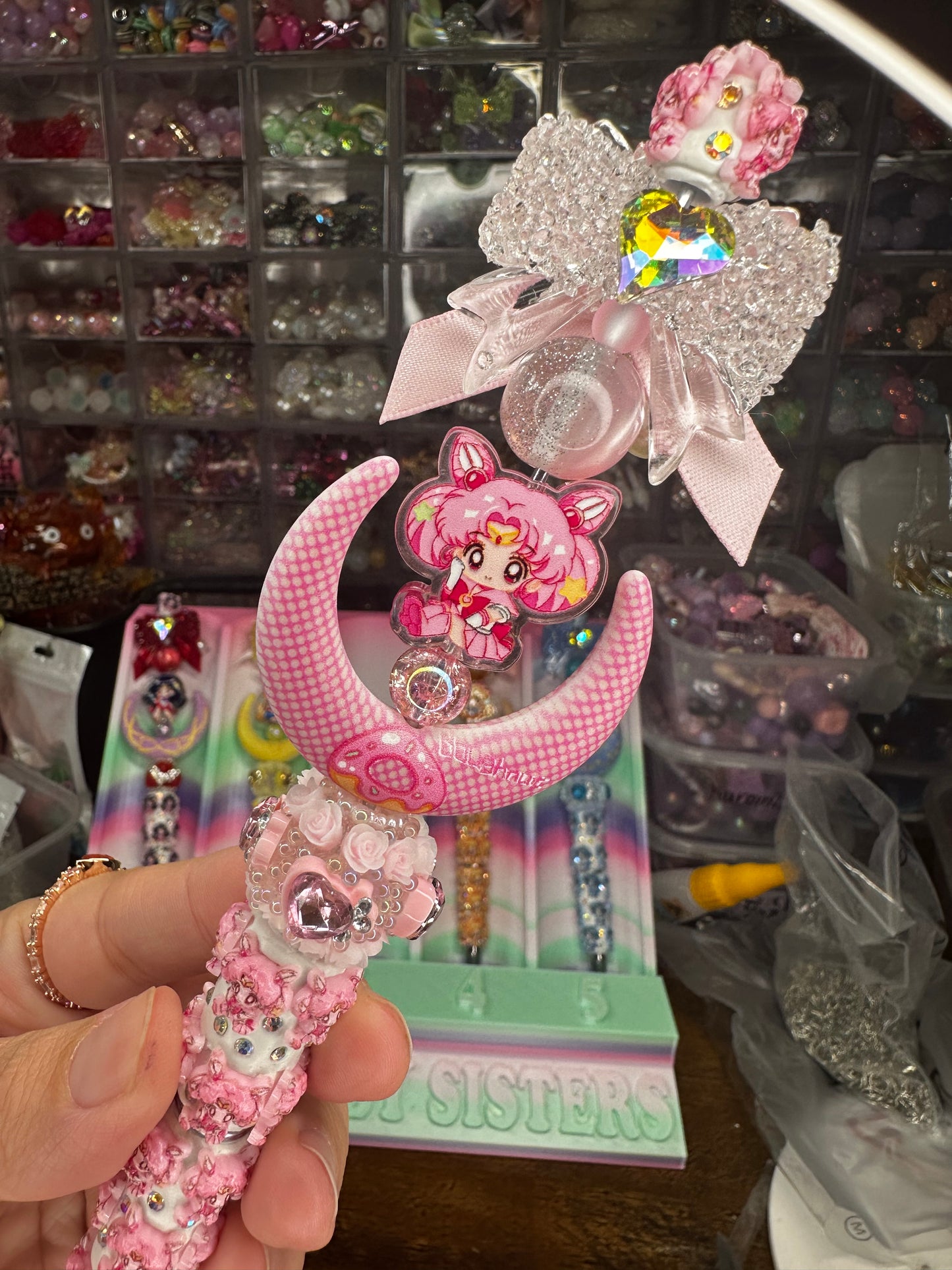 Chibi Moon Inspired Pink Crescent Statement Pen – Kawaii Magical Girl Luxury Pen $22