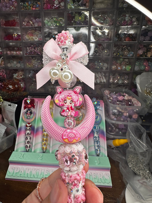 Chibi Moon Inspired Pink Crescent Statement Pen – Kawaii Magical Girl Luxury Pen $22