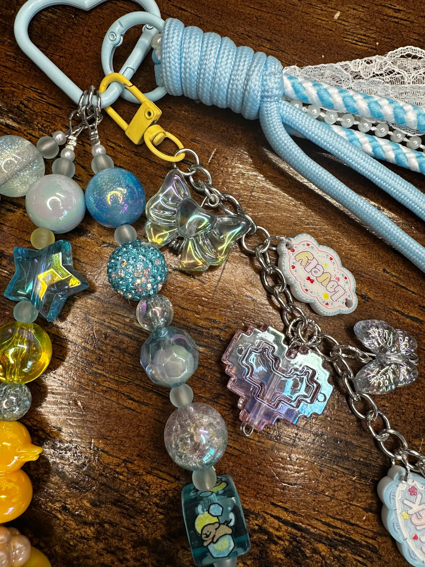 Dreamy Blue Beaded Bag Charm | Iridescent Duck & Bow Keychain $34