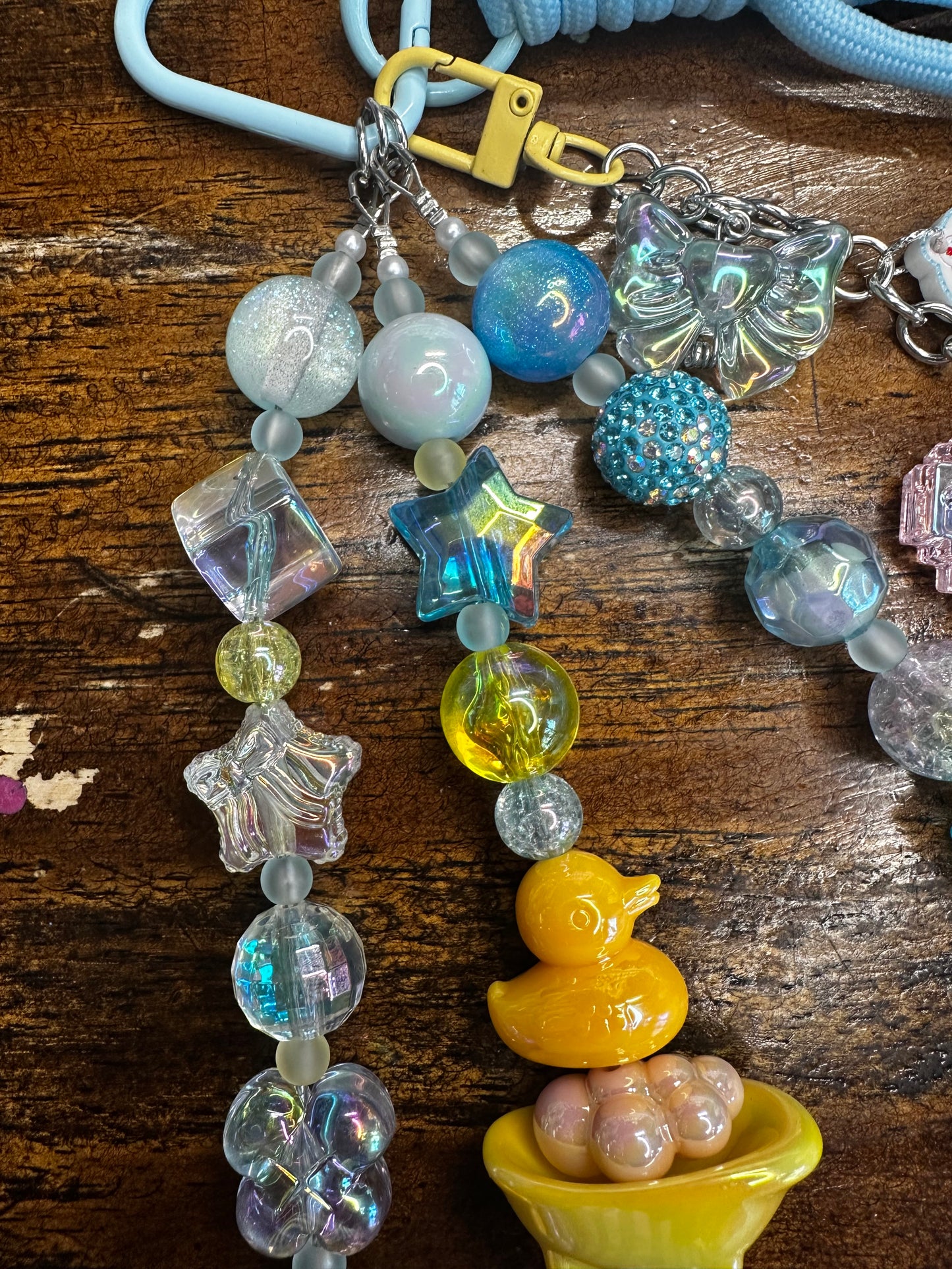 Dreamy Blue Beaded Bag Charm | Iridescent Duck & Bow Keychain $34