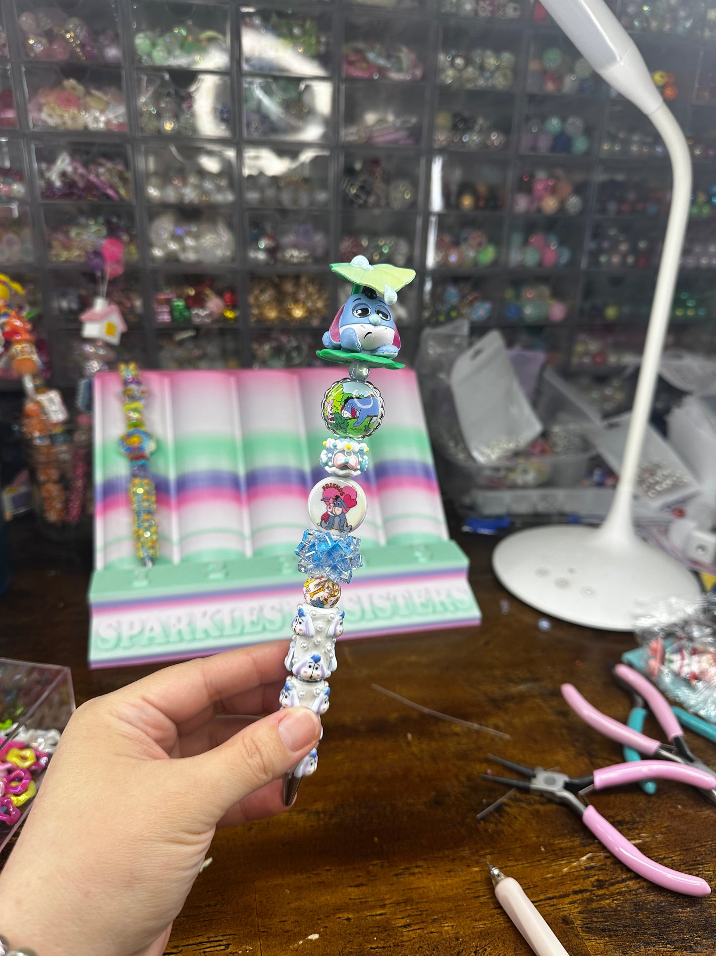 Eeyore Inspired Charm Pen – Handmade Winnie the Pooh Character Pen with Topper & Extender (One of a Kind)