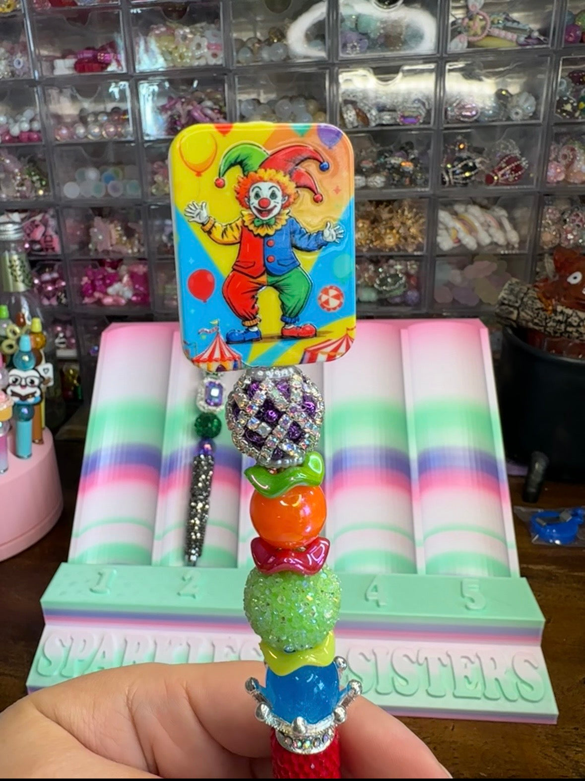 Carnival Clown Beaded Rhinestone Pen $14