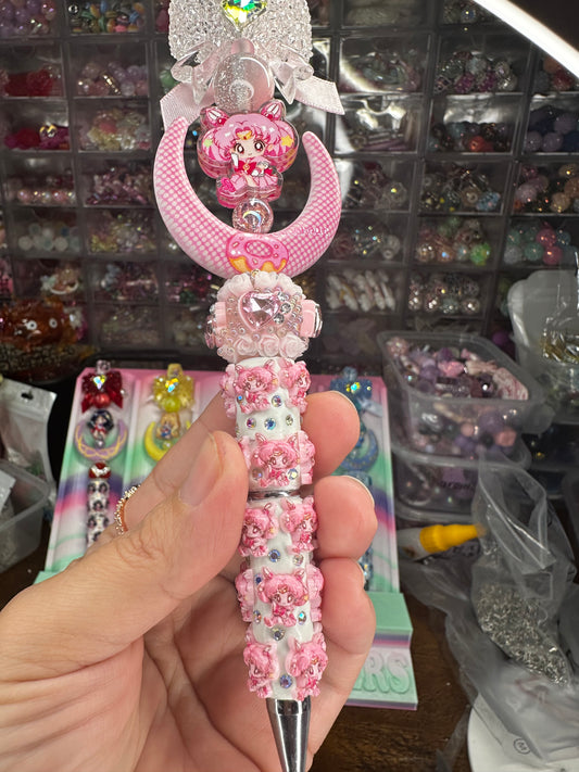 Chibi Moon Inspired Pink Crescent Statement Pen – Kawaii Magical Girl Luxury Pen $22