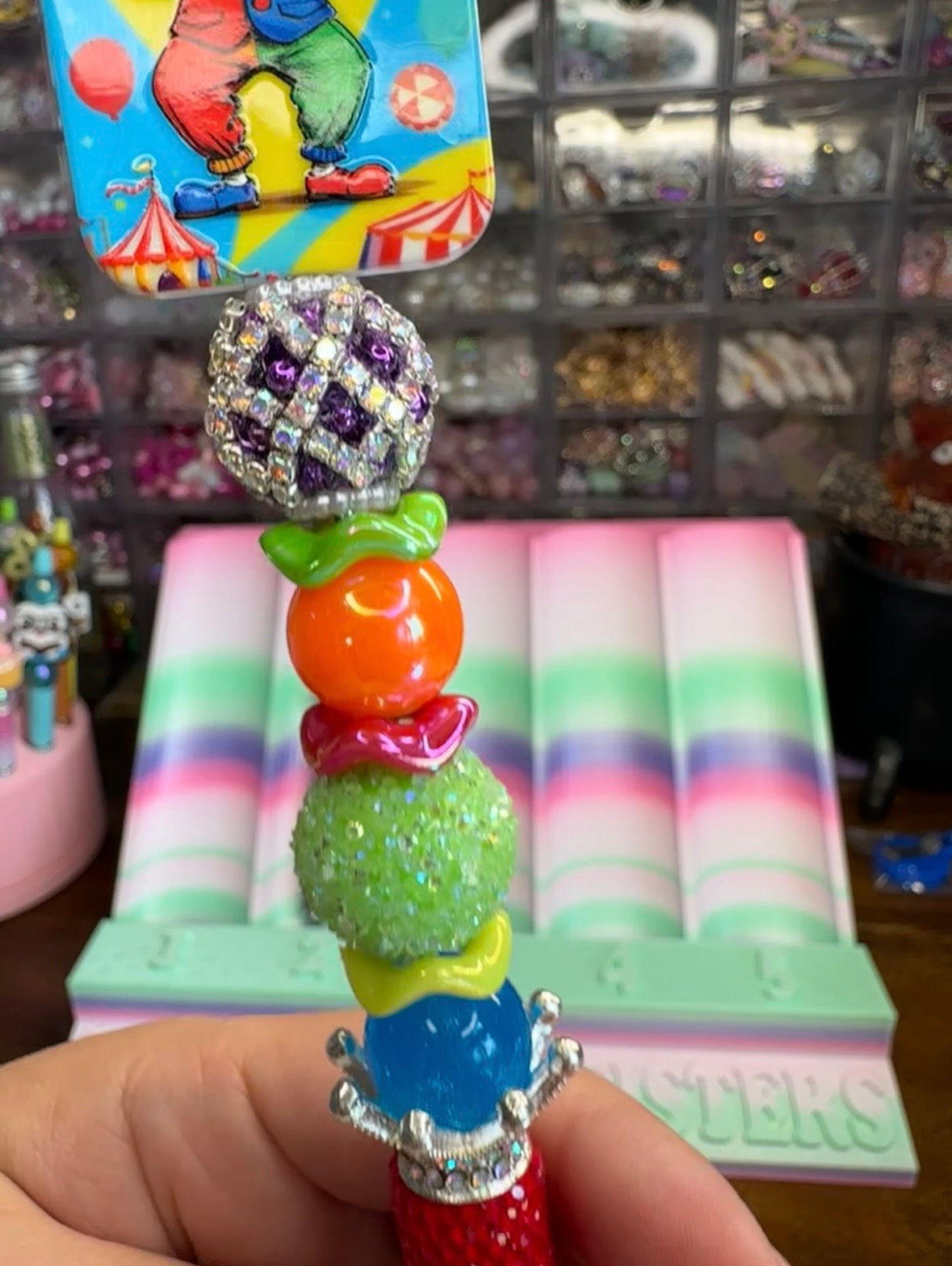 Carnival Clown Beaded Rhinestone Pen $14