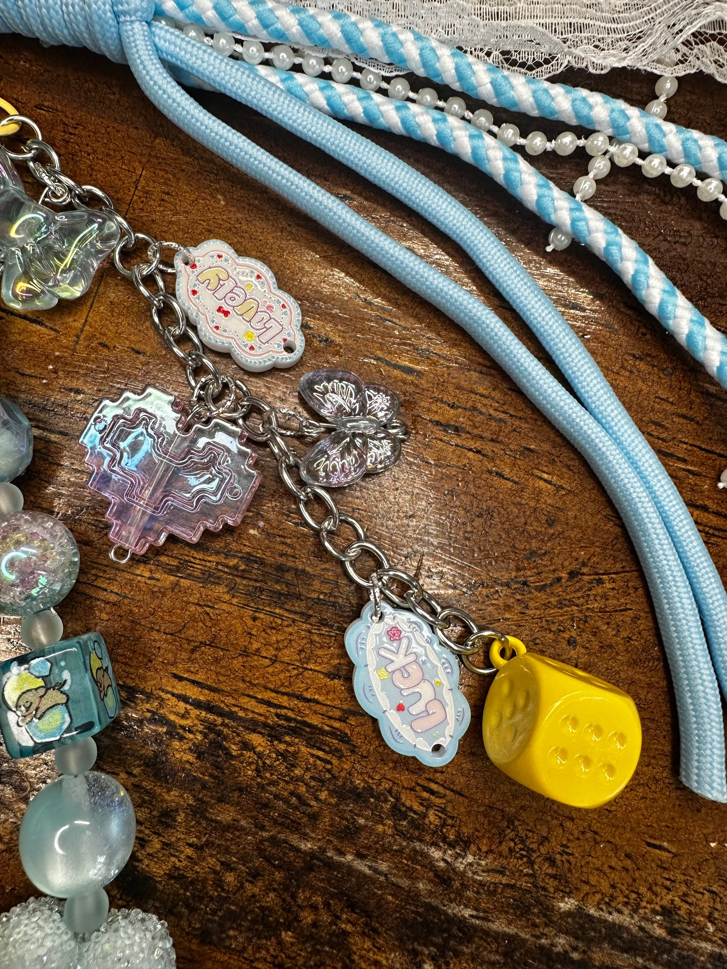 Dreamy Blue Beaded Bag Charm | Iridescent Duck & Bow Keychain $34