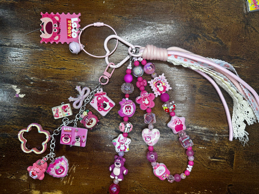 Lotso Bear Purse Charm Wristlet – Handmade Pink Charm Keychain 🍓💖 $36