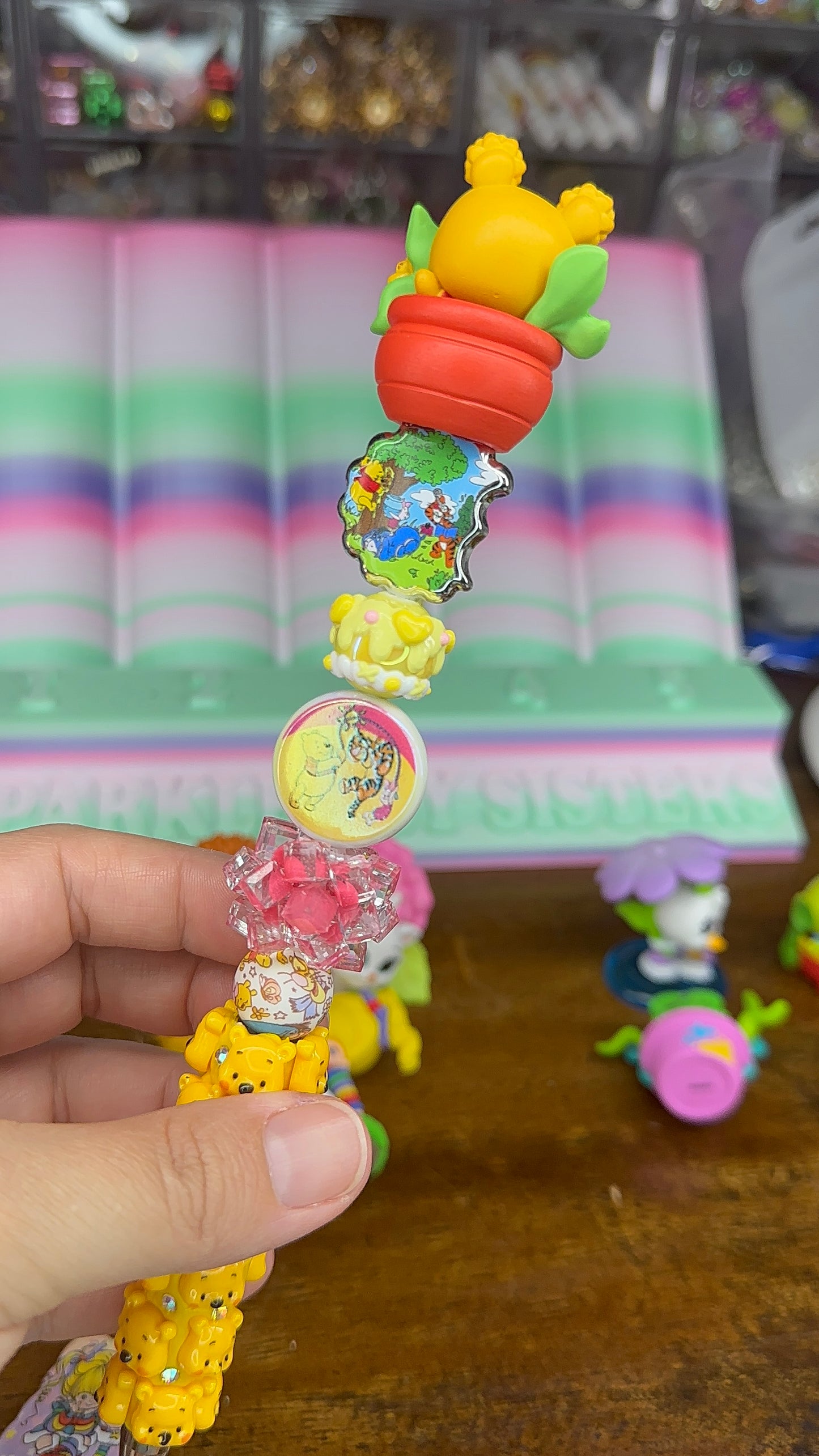 Winnie the Pooh Inspired Charm Pen – Handmade Yellow Kawaii Pen with Character Topper & Extender (One of a Kind) $24