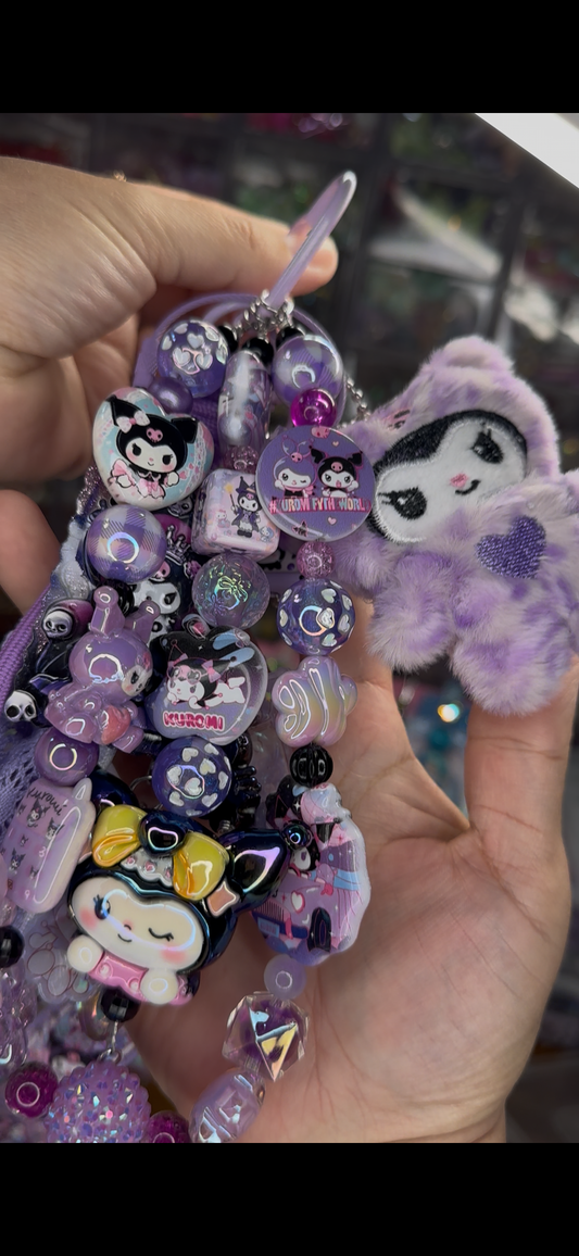 Kuromi Purple Purse Charm – Loaded Beaded Bag Charm with Plush & Acrylic Dangles $42