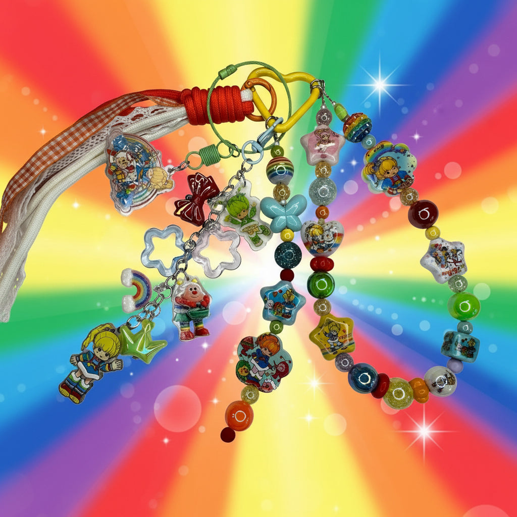 Rainbow Retro Cartoon Bag Charm | Colorful Beaded Nostalgia Keychain
$36