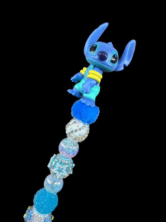 Stitch Inspired Extended Rhinestone Beaded Pen | Blue Sparkle Character Pen