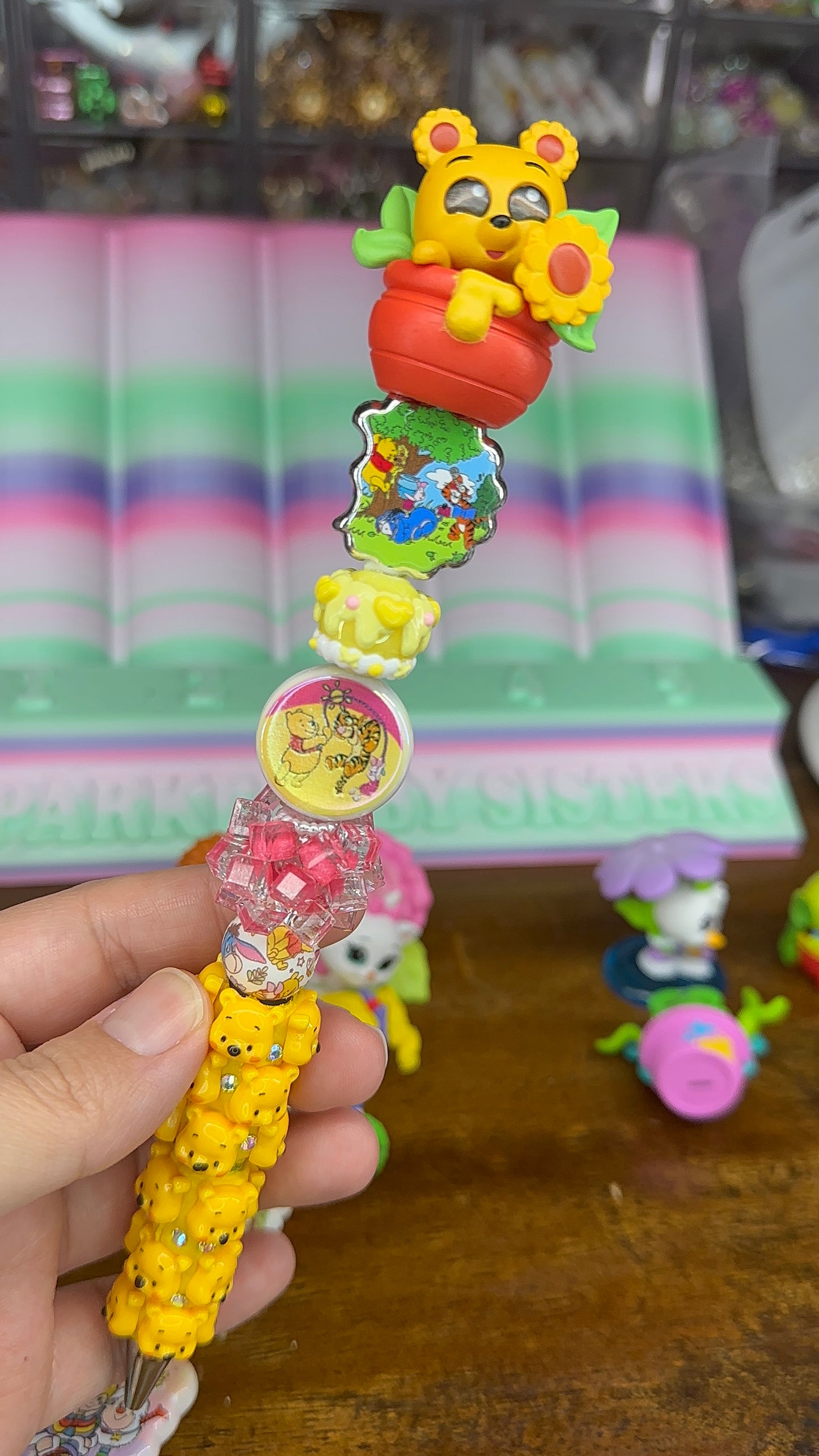 Winnie the Pooh Inspired Charm Pen – Handmade Yellow Kawaii Pen with Character Topper & Extender (One of a Kind) $24