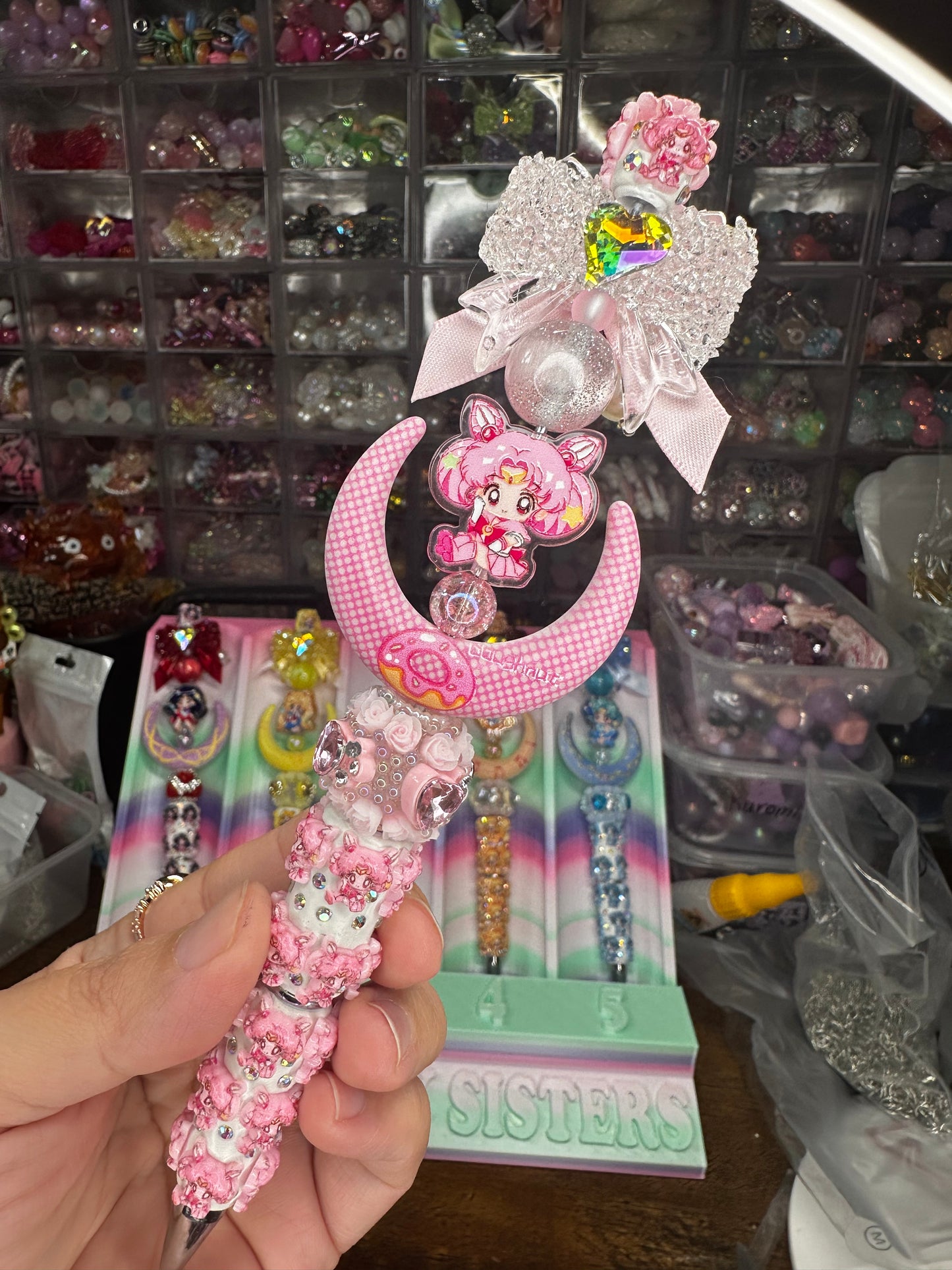 Chibi Moon Inspired Pink Crescent Statement Pen – Kawaii Magical Girl Luxury Pen $22