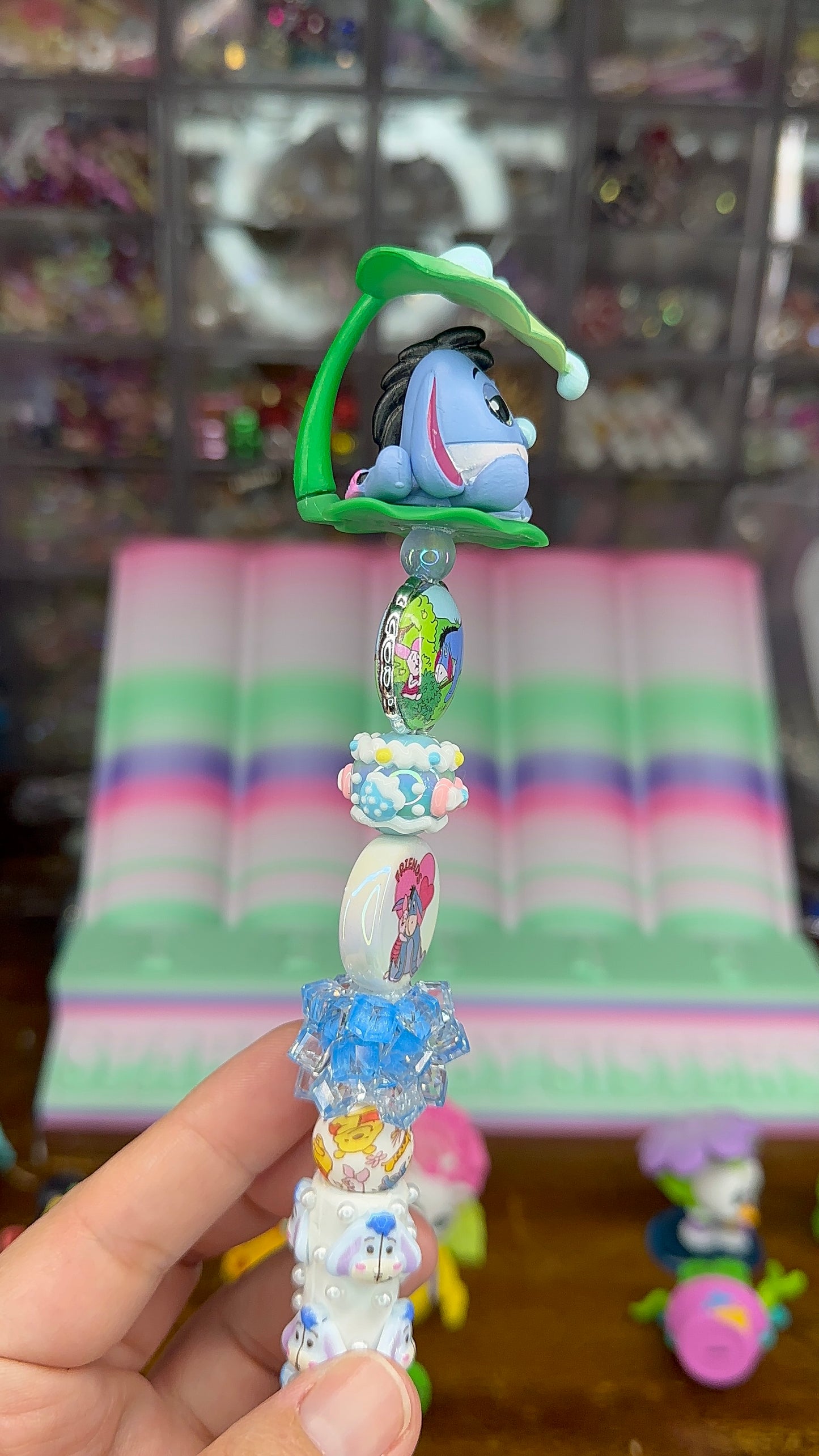 Eeyore Inspired Charm Pen – Handmade Winnie the Pooh Character Pen with Topper & Extender (One of a Kind)