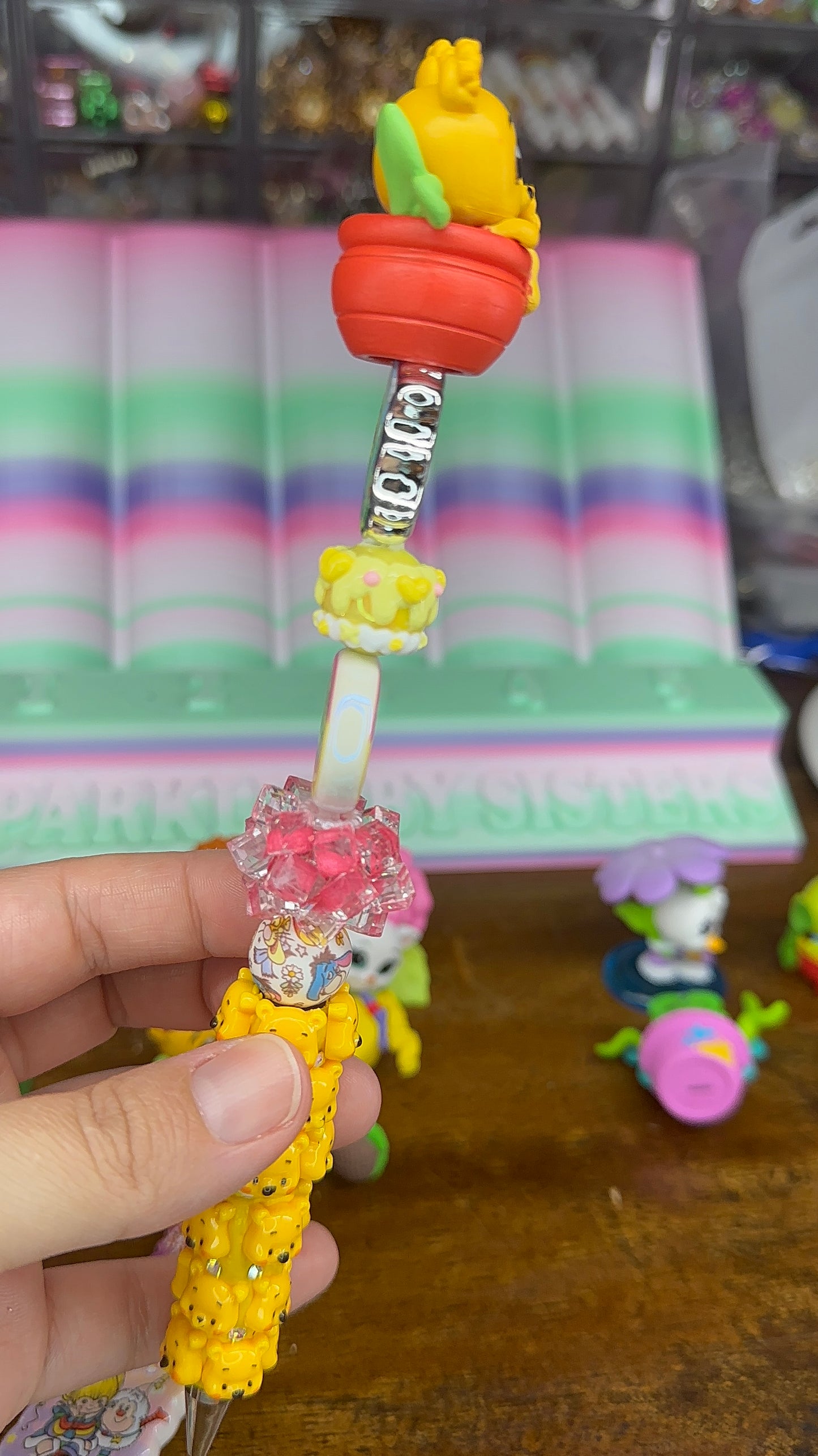 Winnie the Pooh Inspired Charm Pen – Handmade Yellow Kawaii Pen with Character Topper & Extender (One of a Kind) $24