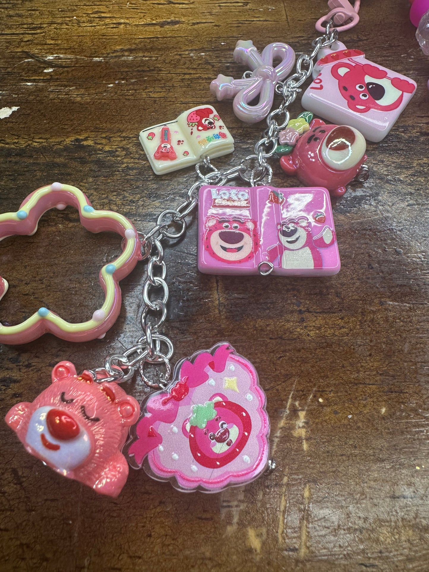 Lotso Bear Purse Charm Wristlet – Handmade Pink Charm Keychain 🍓💖 $36