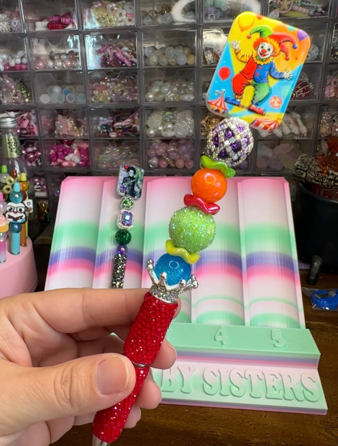 Carnival Clown Beaded Rhinestone Pen $14