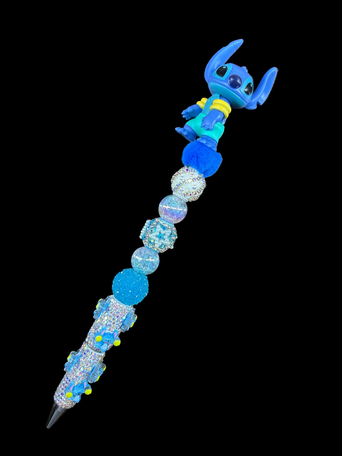 Stitch Inspired Extended Rhinestone Beaded Pen | Blue Sparkle Character Pen