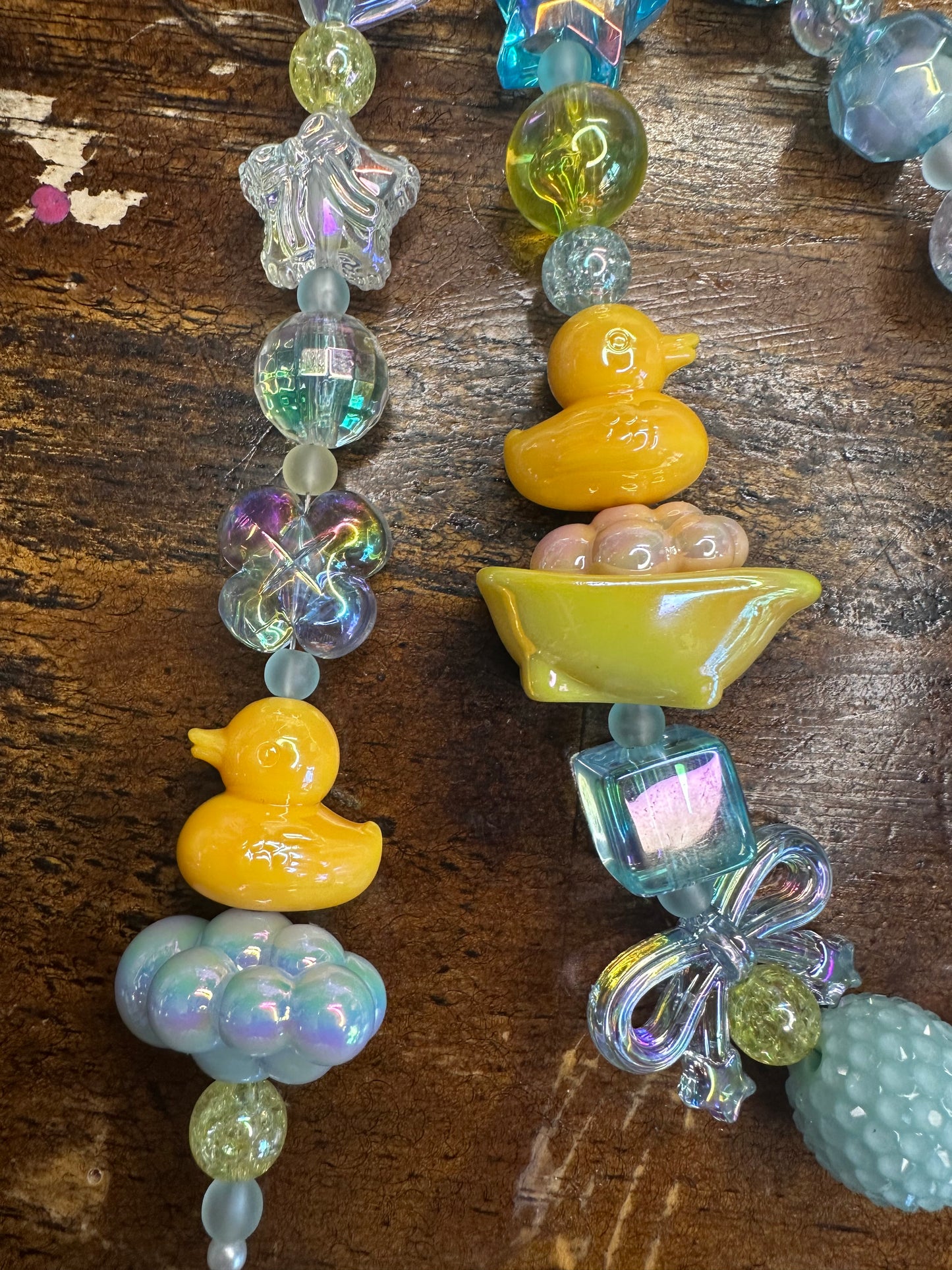 Dreamy Blue Beaded Bag Charm | Iridescent Duck & Bow Keychain $34