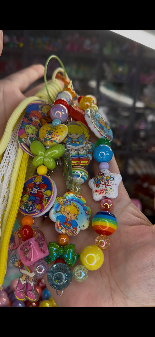 Retro Rainbow Fantasy Beaded Keychain Bag Charm| Colorful Nostalgia Charm Strap $36